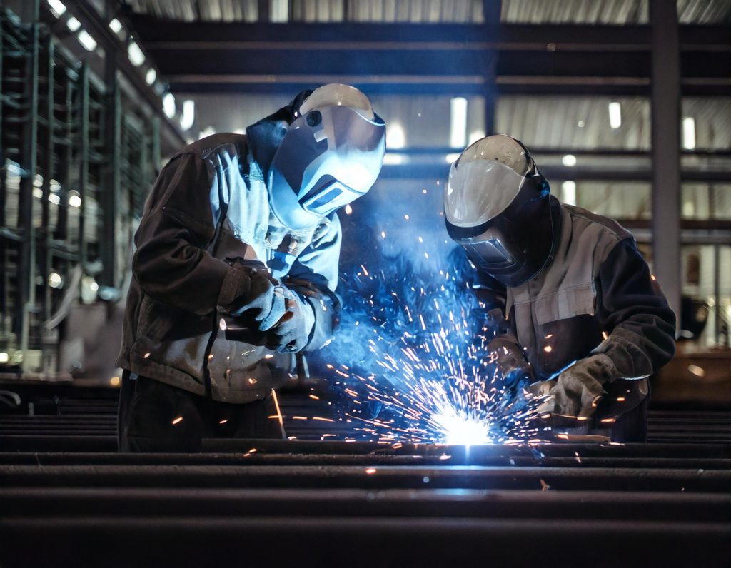 två svetsare står och arbetar i Bankeryd